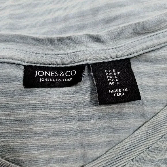 Jones New York Striped Short Sleeve V-Neck Shirt Sz S - Picture 5 of 10